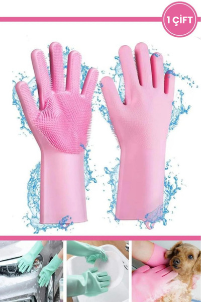 Silicolife 2 Adet Isıya Dayanıklı Çok Amaçlı Silikon Eldiven, Bulaşık Temizli...