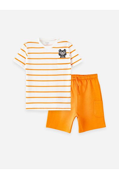 LC Waikiki Lcw Kids Crew Neck Printed Baby Boy T-Shirt and Shorts 2-Piece Set