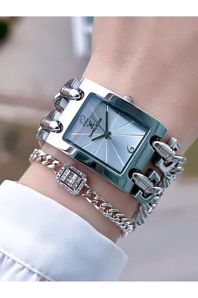 Daniel Klein Women's Watch and Bracelet Set Sports Chain Cord Corner - Bdk.10036.1