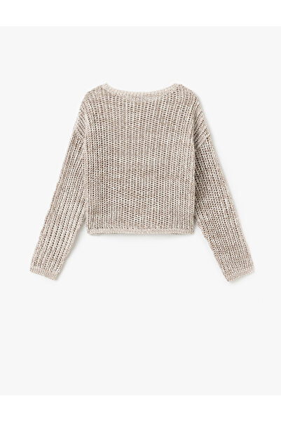 Koton Pulover din tricotaj cu mânecă lungă ajurata cu guler rotund