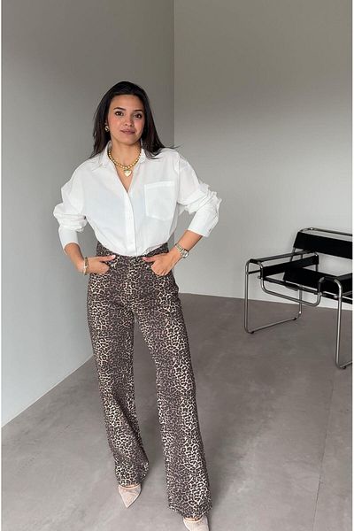 Bade Butik Леопардови прави дънки с изпран модел