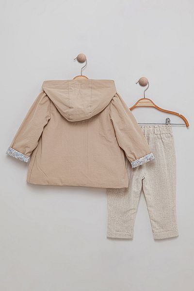 Bombili Lace Detailed 3-Piece Baby Girl Set with Hood and Elastic Waist