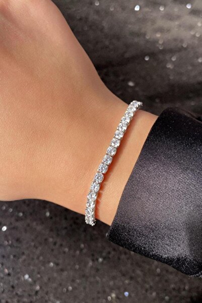 Spossy Silver Jewelry 925 Ayar Gümüş, 3,5mm +A Kalite Zirkon Taşlı, Pırlanta ...