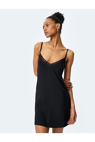 Koton Cămașă de noapte mini cu bretele cu decolteu în V - țesătură din viscoză