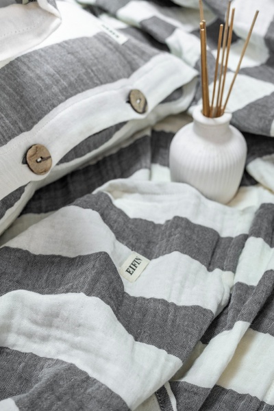 EIFIN Modern Tek Kişilik %100 Pamuk 3 Katlı Müslin Yatak Örtüsü Seti Çizgili