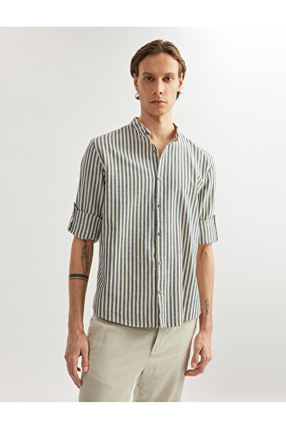 Koton Pamuklu Çizgili Regular Fit Uzun Kollu Hakim Yaka Gömlek