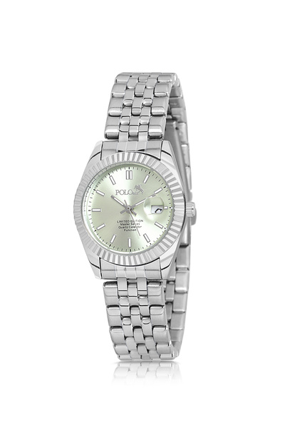 Polo Air Coral Single Row Women's Wrist Watch with Calendar Silver Light Green Color Pl-1519B5X