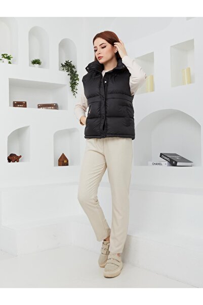 Olcay Snap Detailed Inflatable Short Vest Black 8345