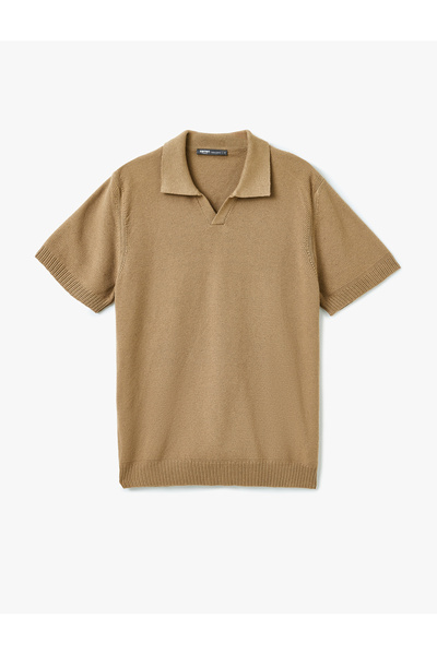 Koton Pamuk Keten Karışımlı Polo V Yaka Kısa Kollu Triko Tişört