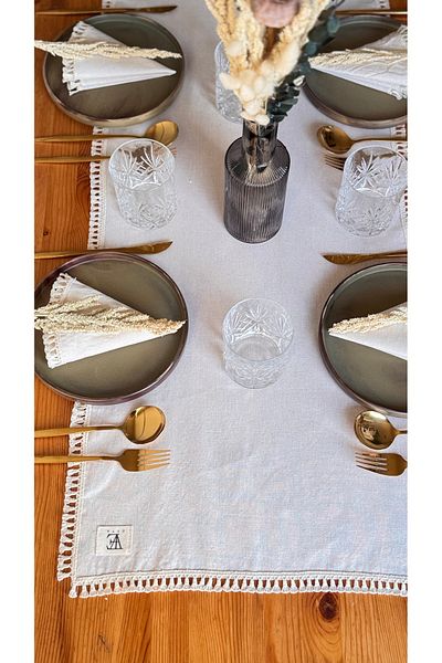 EVYA 100% Βαμβακερό Ακατέργαστο Λινό Φούντα Runner 40x110 cm Αμερικάνικο Σερβίρισμα, Τραπεζαρία