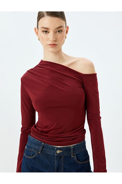 Koton Asymmetrical Off-The-Shoulder Blouse Long Sleeve