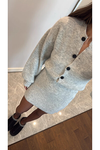 My Blog Szürke kardigán szoknya öltöny - 00377