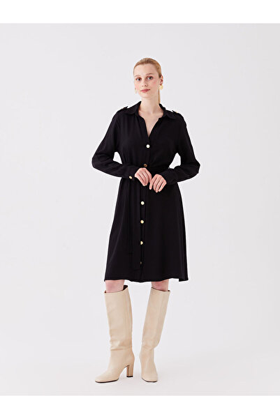 LC Waikiki Black Plain Long Sleeve Women's Shirt Dress