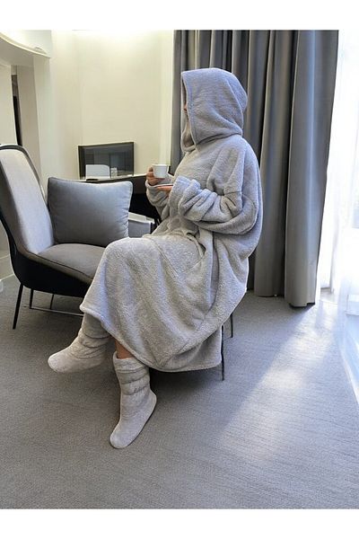 fluffy Wellsoft Wearable Hooded Healthy Jumpsuit - Warm Design for Television and Sleep