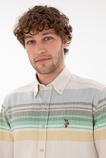 U.S. Polo Assn. Ανδρικό πέτρινο μακρυμάνικο πουκάμισο 50291255-VR049