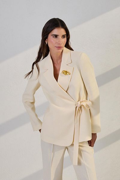 Setre Cream Lacing and Collared Brooch Detailed Jacket