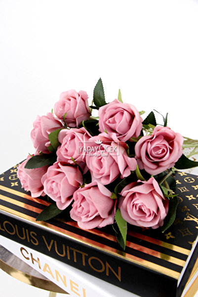 Yapay Çiçek Deposu Yapay 10lu Kadife Gül Dalı 50 cm Pembe