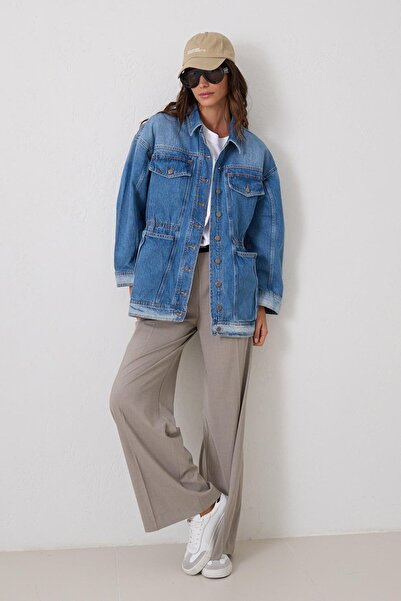 Setre Μπλε τζιν μπουφάν με κορδόνι στη μέση και λεπτομέρεια τσέπης