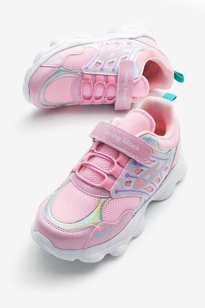 Tonny Black Children's Unisex Fuchsia Nylon Sole Patterned Rubber Laced and Velcro Sneakers