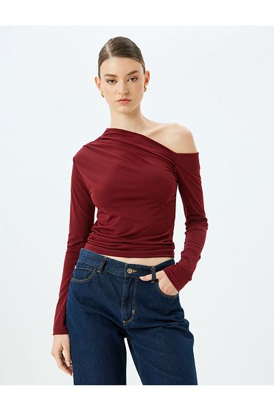 Koton Asymmetrical Off-The-Shoulder Blouse Long Sleeve