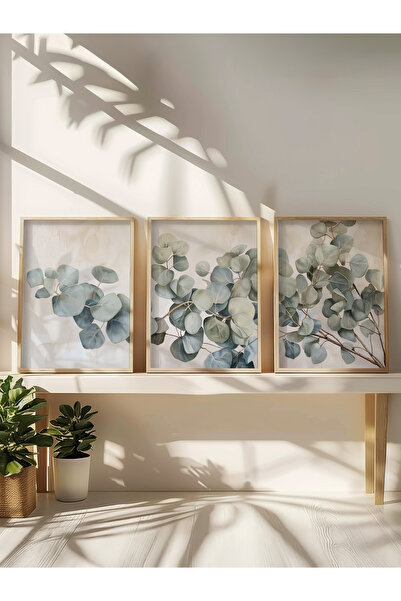 STARYUNA Ahşap çerçeveli 3'lü vintage okaliptüs tablo seti yuna52