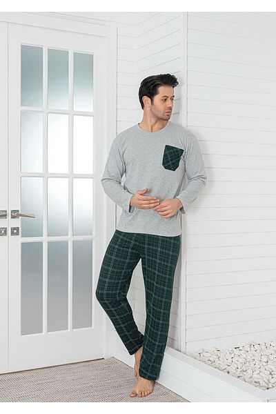 Sude HOMEWEAR Ανδρικό σετ πιτζάμες με μακρυμάνικο καρό τσέπη