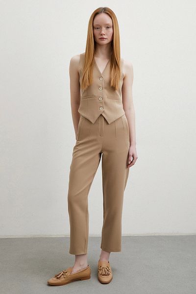 Never more Mink Color Skinny Fabric Trousers - Front Collet