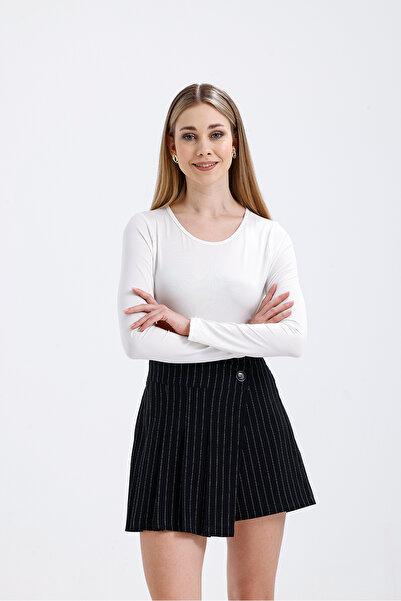 Abay Pleated Line Pattern Brand Short Skirt