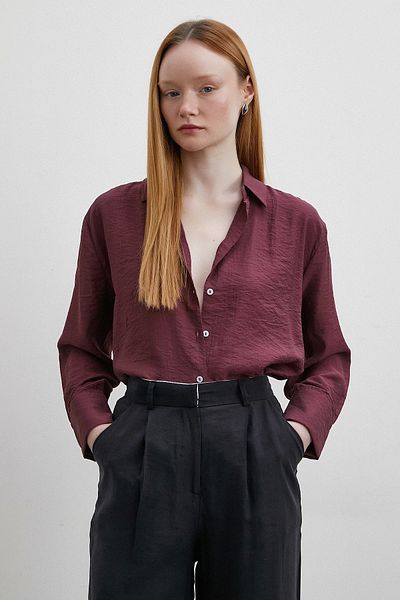 Never more Claret Red Modal Basic V-Neck Shirt