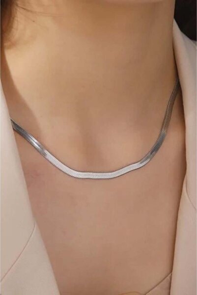 By Zeyna Aksesuar Women's 316 L Stainless Steel 40 Cm Silver Color Italian Ch...