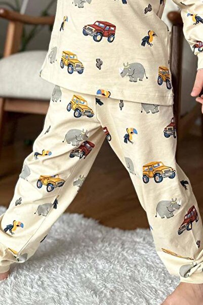 Riccotarz Σετ πιτζάμες με κρέμα με ψηφιακή εκτύπωση Elephant and Parrot σε αγόρι