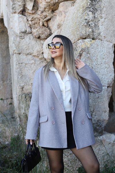 bytugcekaya Γκρι Κασμίρ Μπλέιζερ