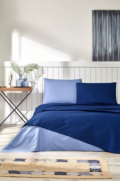 NİVEMESHOME Nivemeshome Indigo-Sky Blue Double Ozdilek - Ranfonce Pique Set