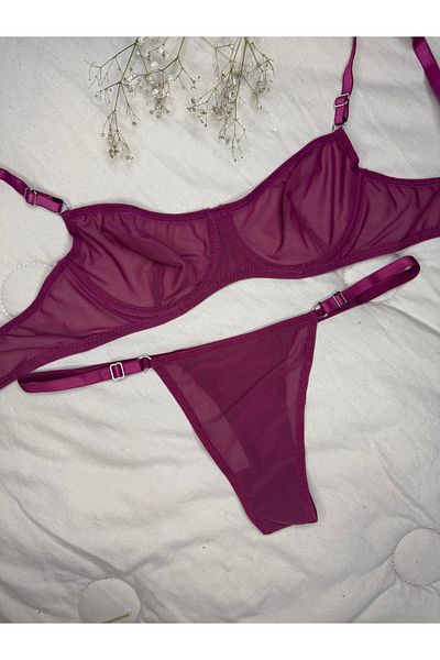 ROZENİN LINGERIE Set sutien din tul simplu fără cupe cu sârmă (sutien-tanga)