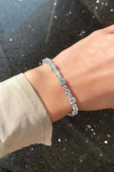 Spossy Silver Jewelry 925 Ayar Gümüş, A+ Kalite Zirkon Taşlı Su Yolu Bileklik