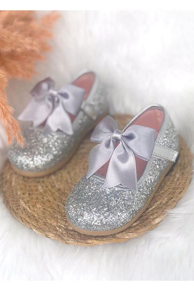 Surpie Satin Bow Detailed Sequined Children's Ballerinas