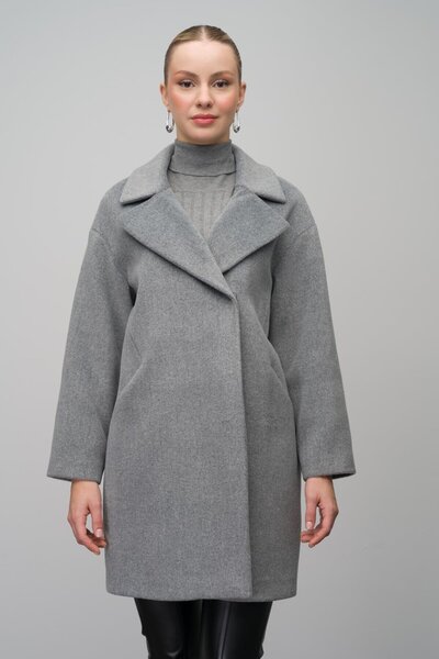 Olcay Snap Closure Casual Large Size Coat Grey 3080