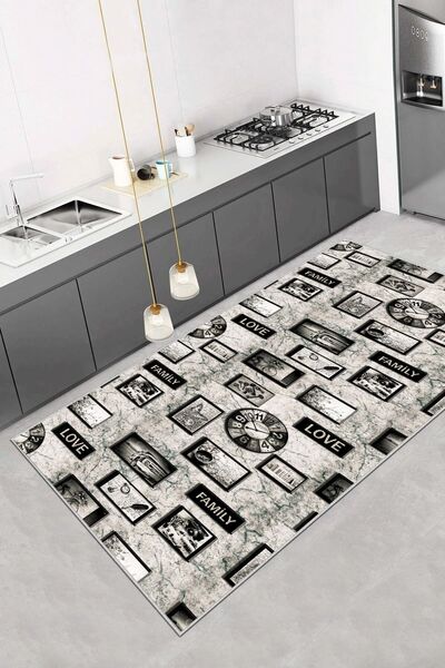 Hevia Home Dijital Baskı Yıkanabilir Kaymaz Taban Salon Halısı Mutfak Halısı ...