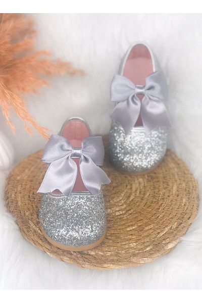 Surpie Satin Bow Detailed Sequined Children's Ballerinas