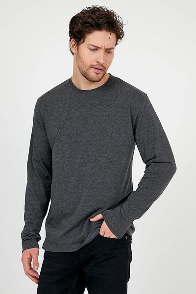 ANBAR Tricou de bază cu mânecă lungă, antracit, cu gâtul turn, pentru bărbați