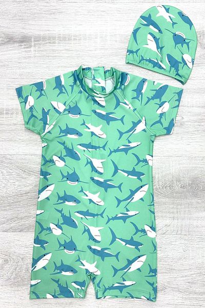 My Kids Wear Boy's Jumpsuit Swimsuit with Boned, Washed Zipper, Sun Protection