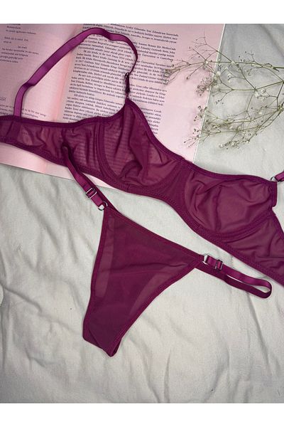 ROZENİN LINGERIE Set sutien din tul simplu fără cupe cu sârmă (sutien-tanga)