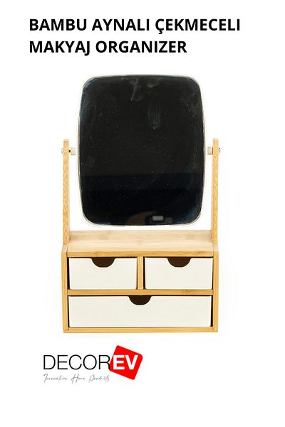 decorev Adjustable Bamboo Makeup and Table Mirror - Drawers