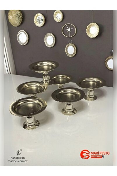 King Queens 6 Adet Mini Gümüş Metal Kahve Yanı Ayaklı Model Lokumluk Drajelik Çikolatalık İkramlık