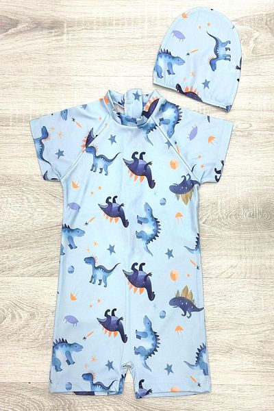 My Kids Wear Costum de baie cu bonetă, fermoar de plajă, salopetă de protecție solară pentru băieți
