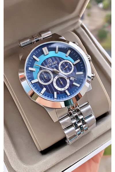 Reward Brand Silver Color Inner Functions Active Men's Wrist Watch - Bracelet Gift