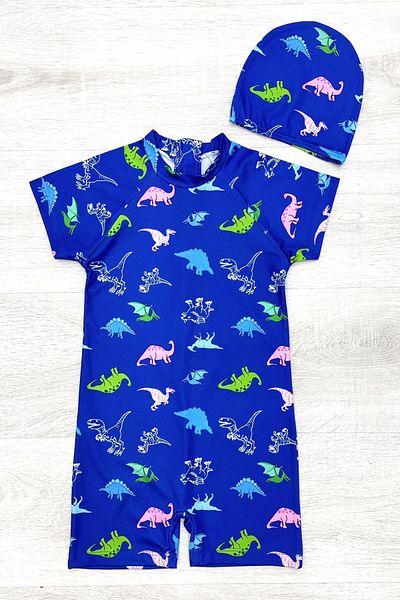 My Kids Wear Costum de baie cu bonetă, fermoar de plajă, salopetă de protecție solară pentru băieți