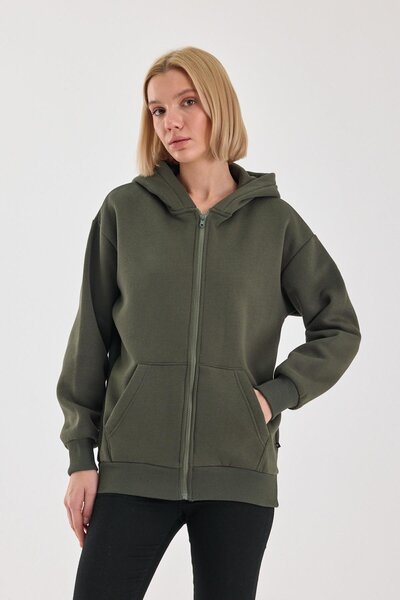 yakamor Unisex Čupkani materijal Oversize kroj Dukserica sa kapuljačom i rajs...