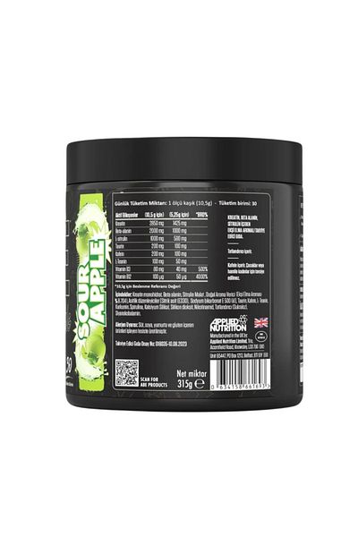applied nutrition Abe Pre-Workout Green Apple Flavored 315g 30 Servings Intense Energy and Performance Support