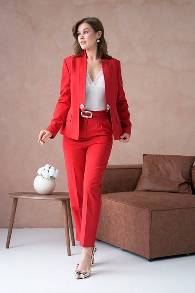 nodilife Judge Collar Buckle Detailed Women's Suit Red